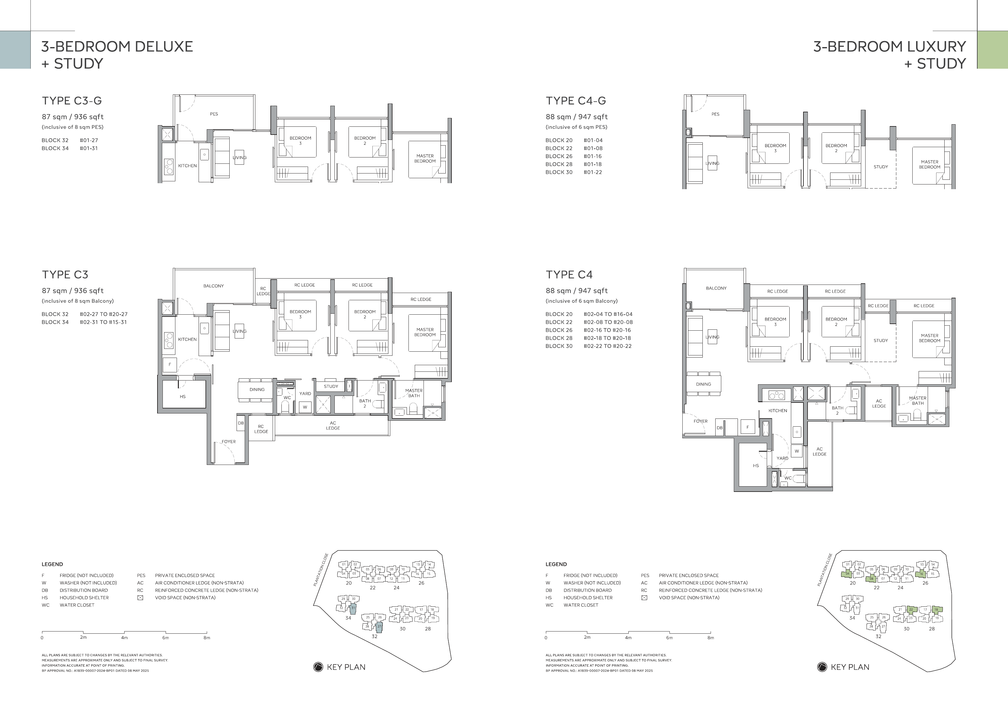 C3 / C4: 3-bedroom layouts with study