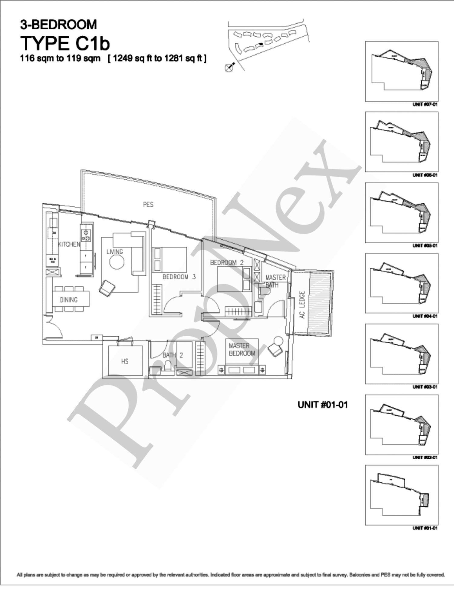 Corals at Keppel Bay – 3-BEDROOM C1b ( #01-01 )- 1281sqft