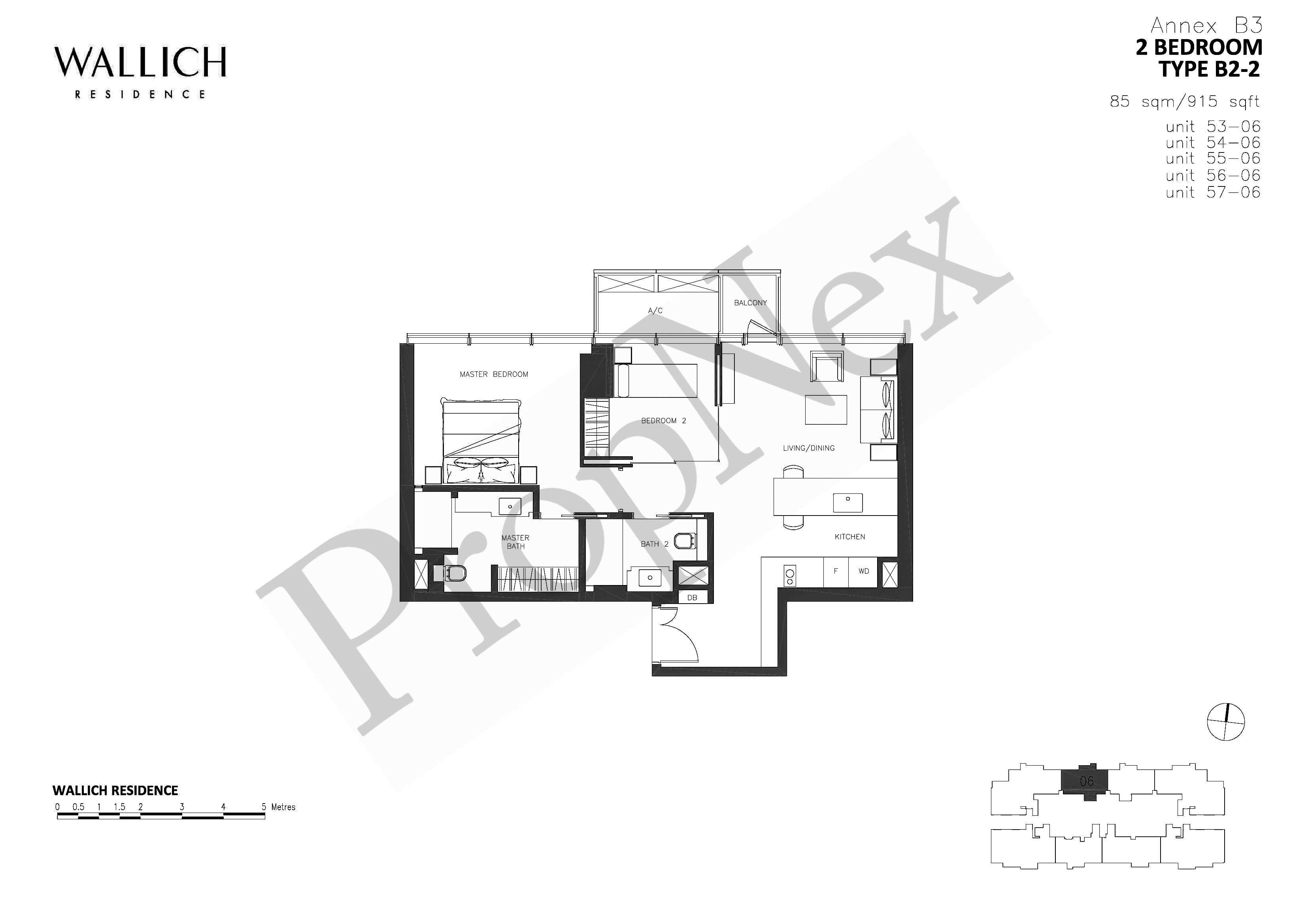 Wallich Residence – 2-BEDROOM B2-2 ( #53 TO 57 - #06 )
