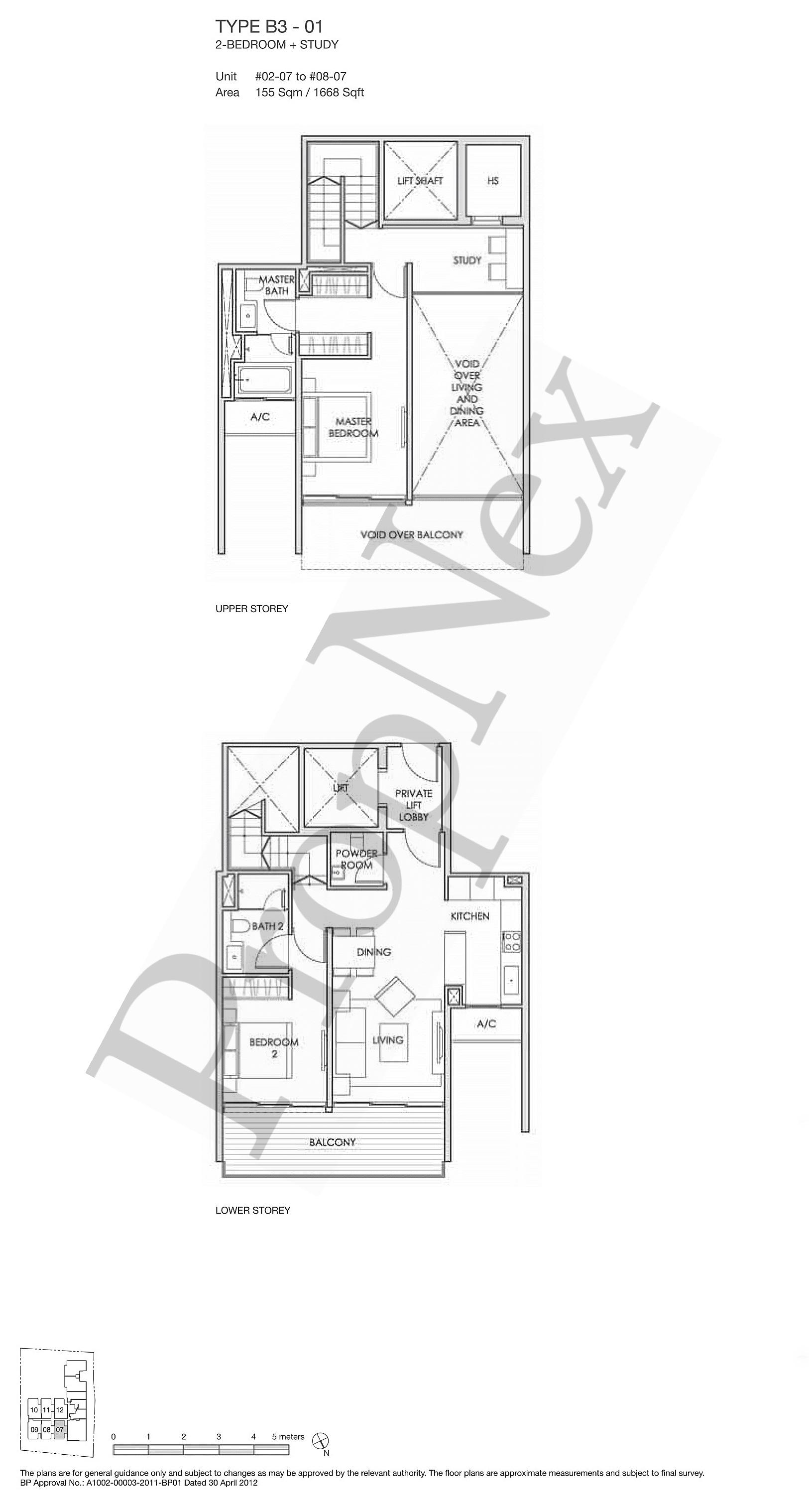 2 Bedrooms (Loft) + Study B3-01 floor plan