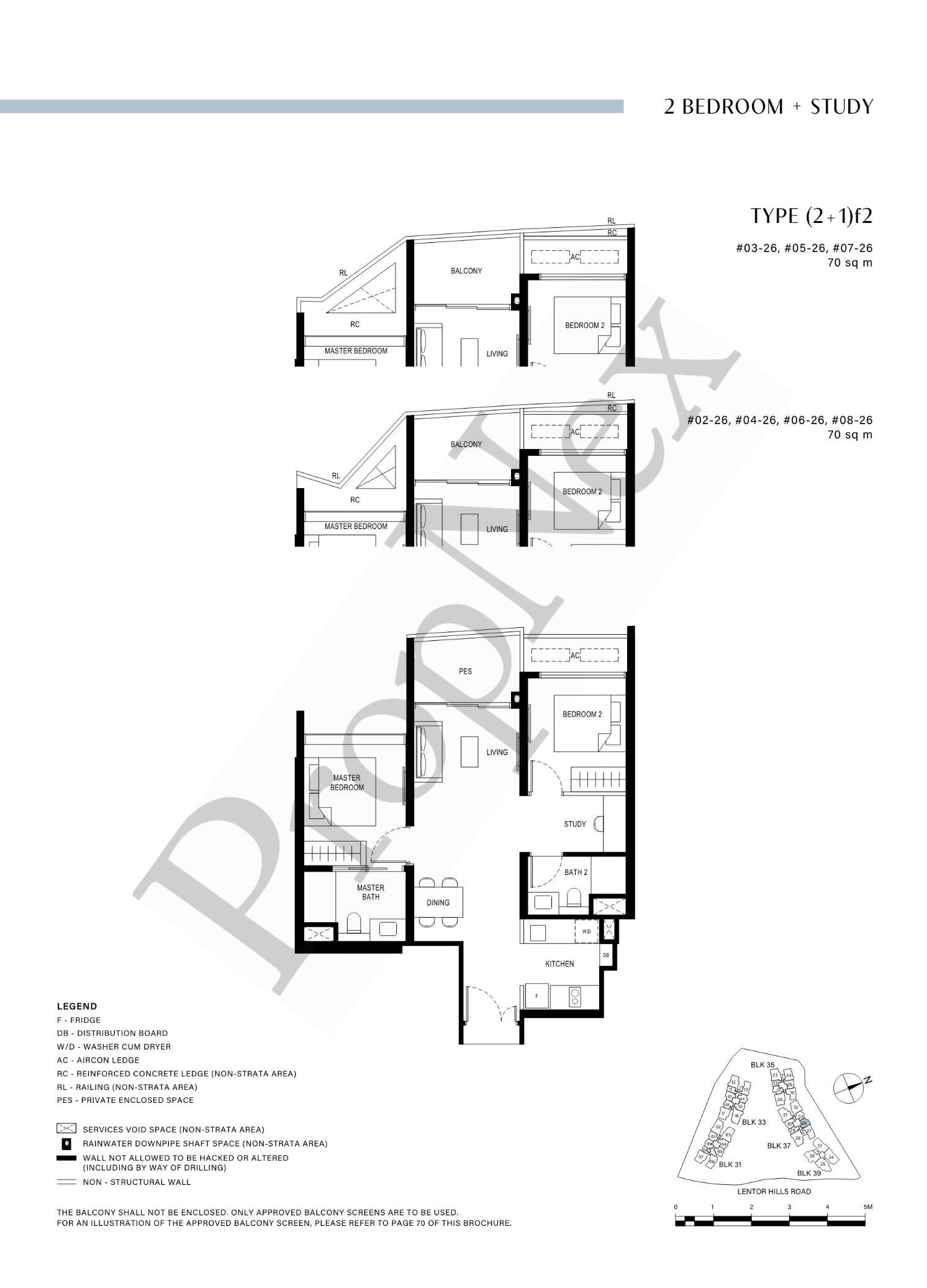 2-BEDROOM + With Study (2+1)f2 floor plan