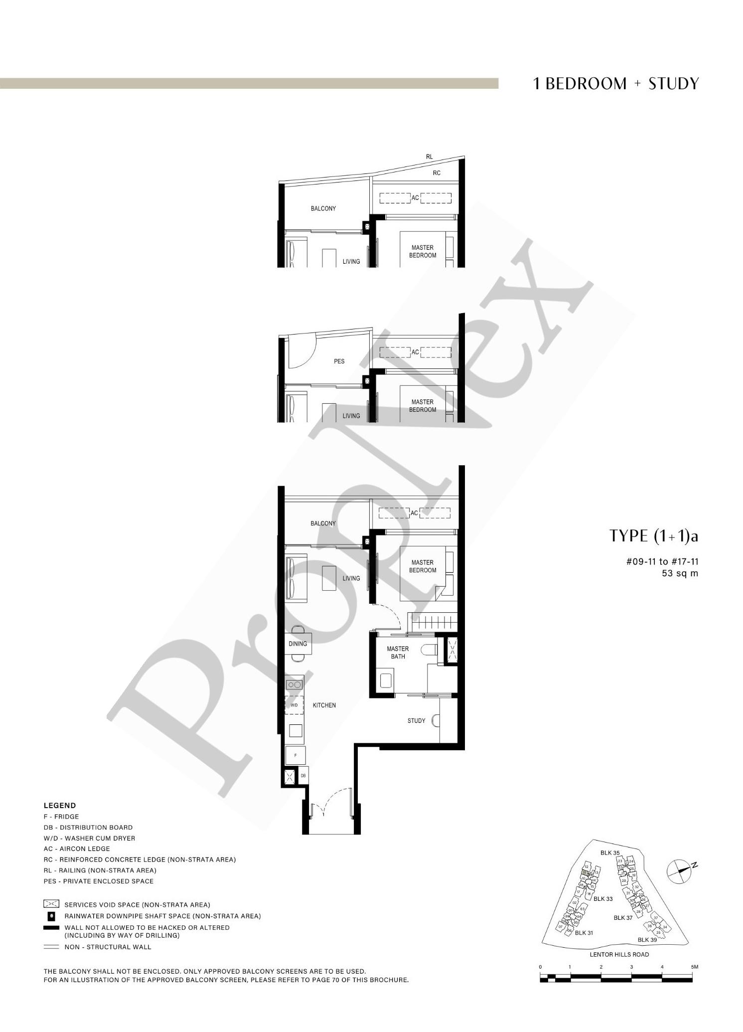 1 Bedroom + Study (1+1)a floor plan