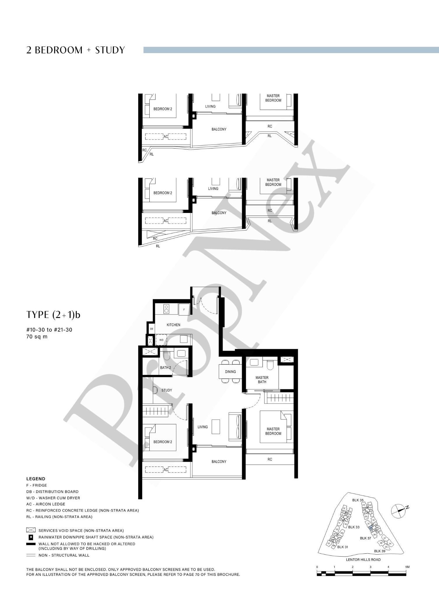 2 Bedroom + Study (2+1)b floor plan