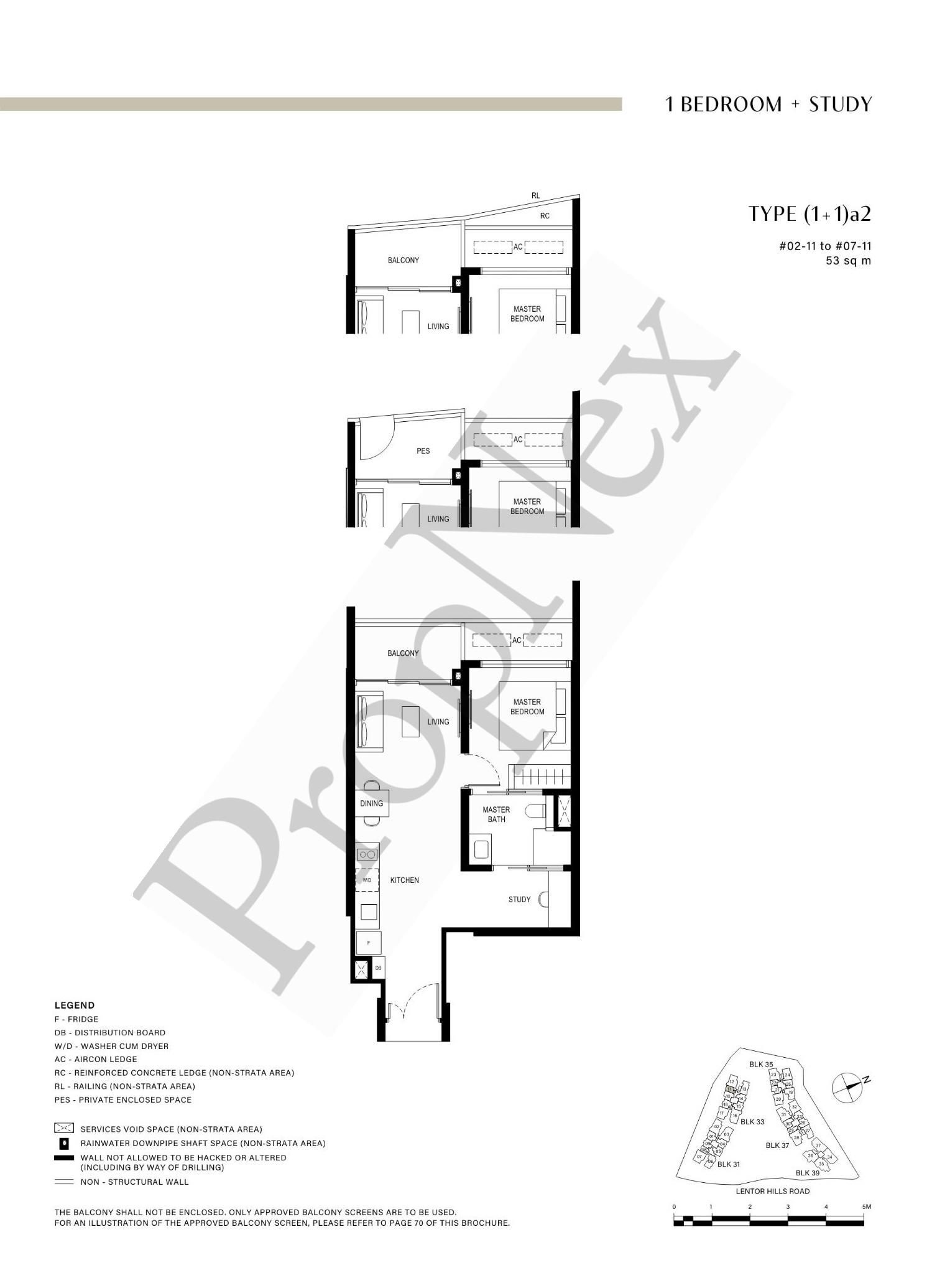 1 Bedroom + Study (1+1)a2 floor plan
