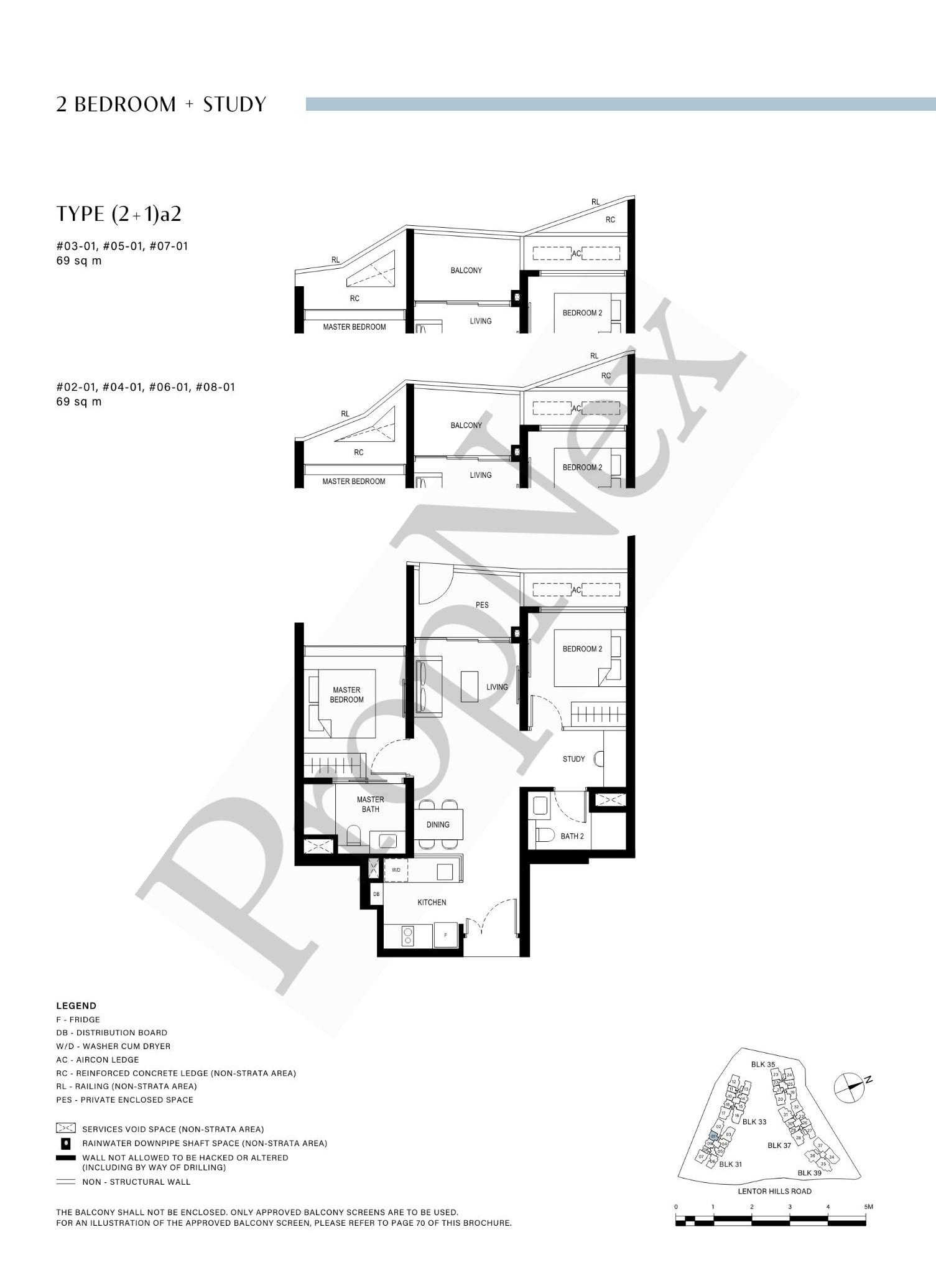2 Bedroom + Study (2+1)a2 floor plan