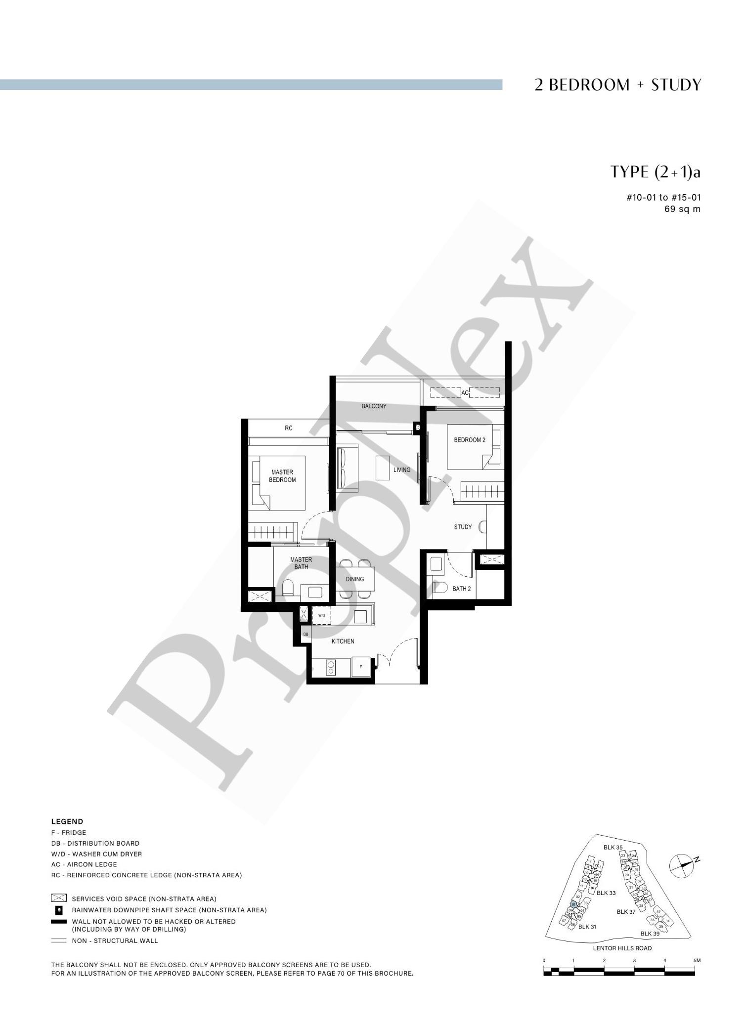 2 Bedroom + Study (2+1)a floor plan