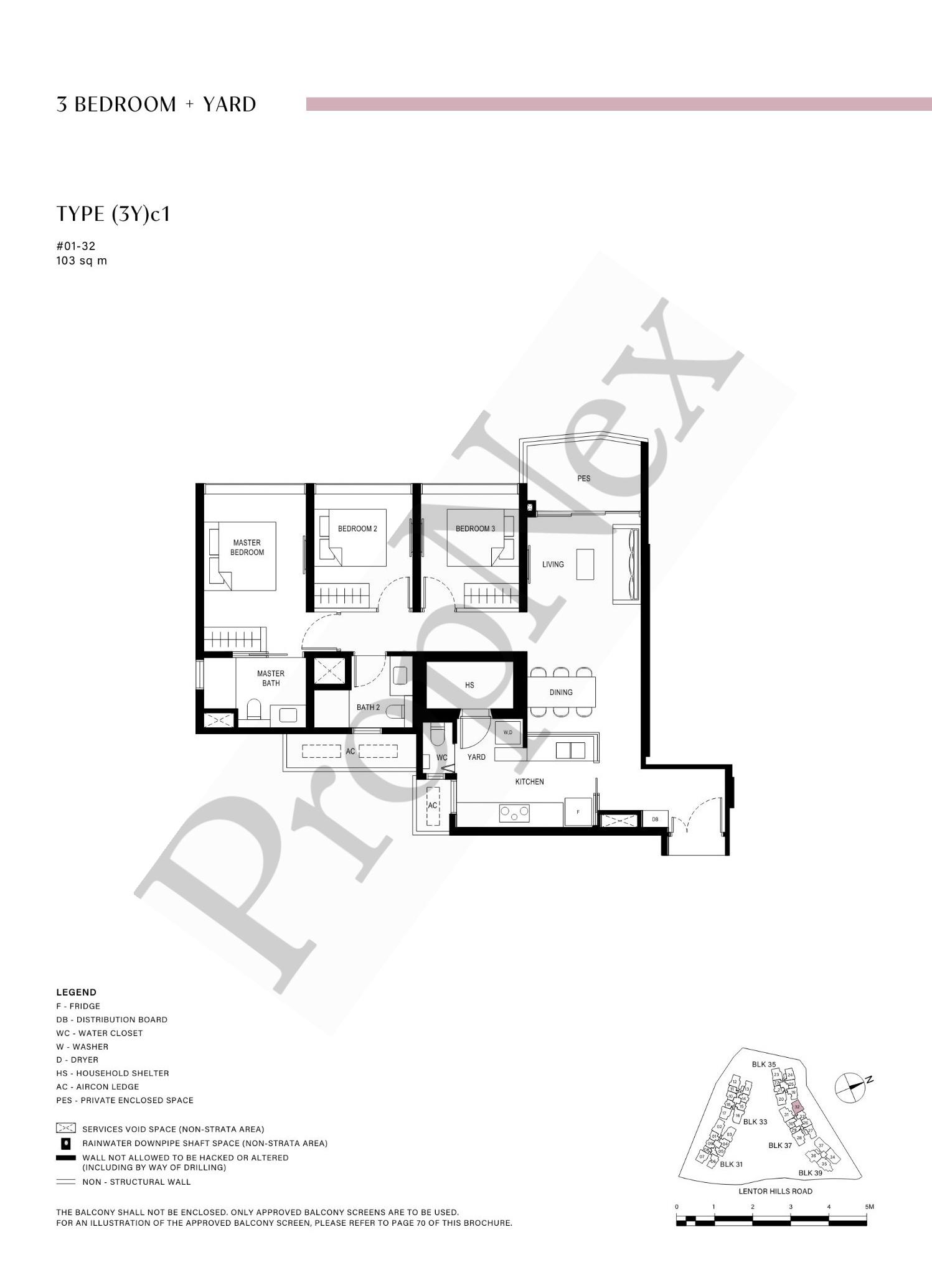 3 Bedroom + Yard (3Y)c1 floor plan