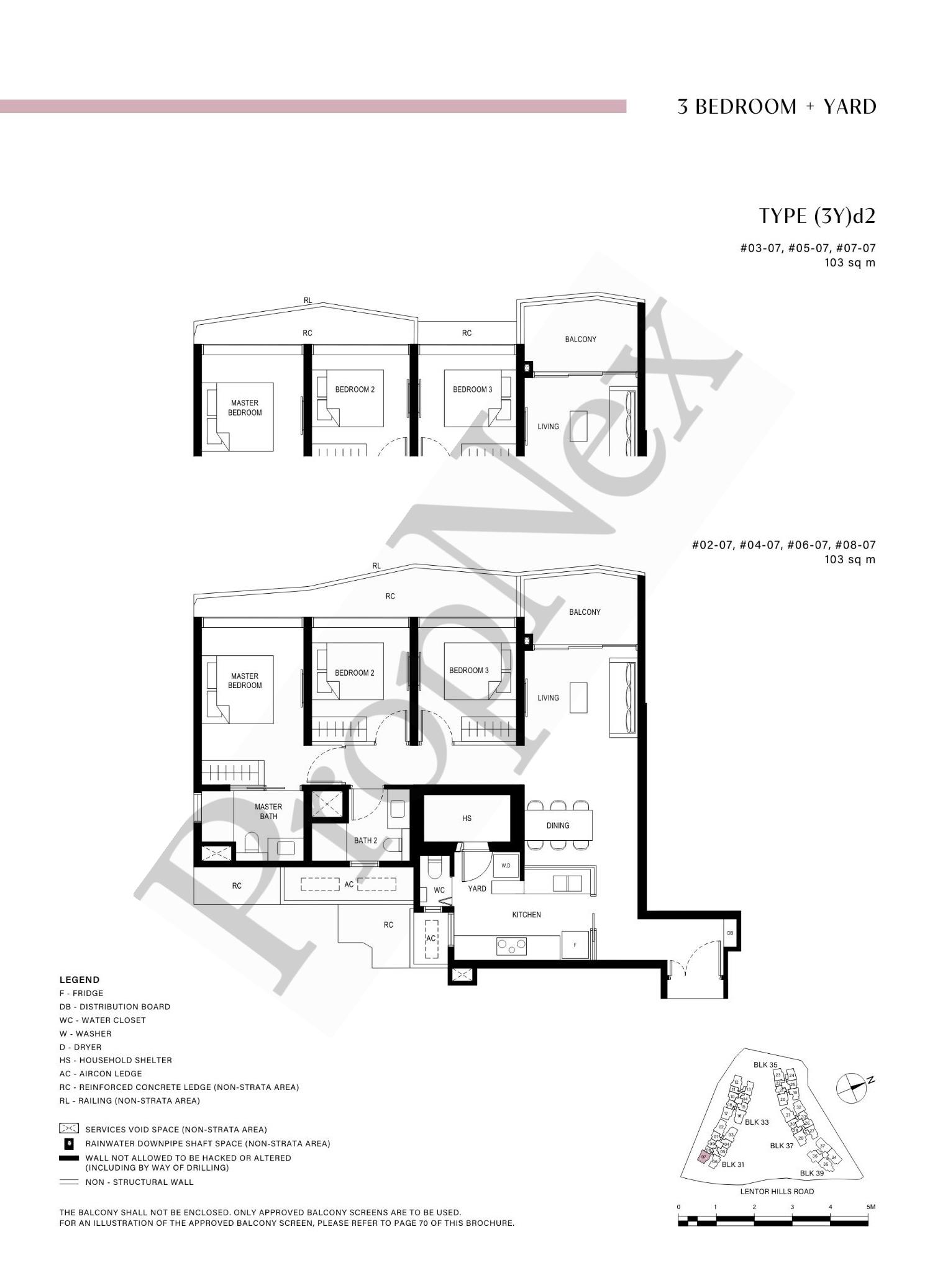 3 Bedroom + Yard (3Y)d2 floor plan