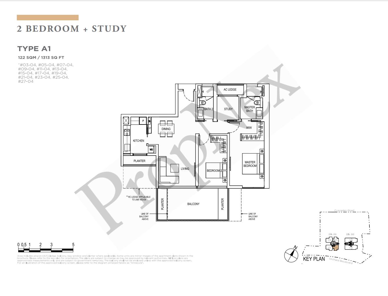 2 Bedroom + Study A1 floor plan