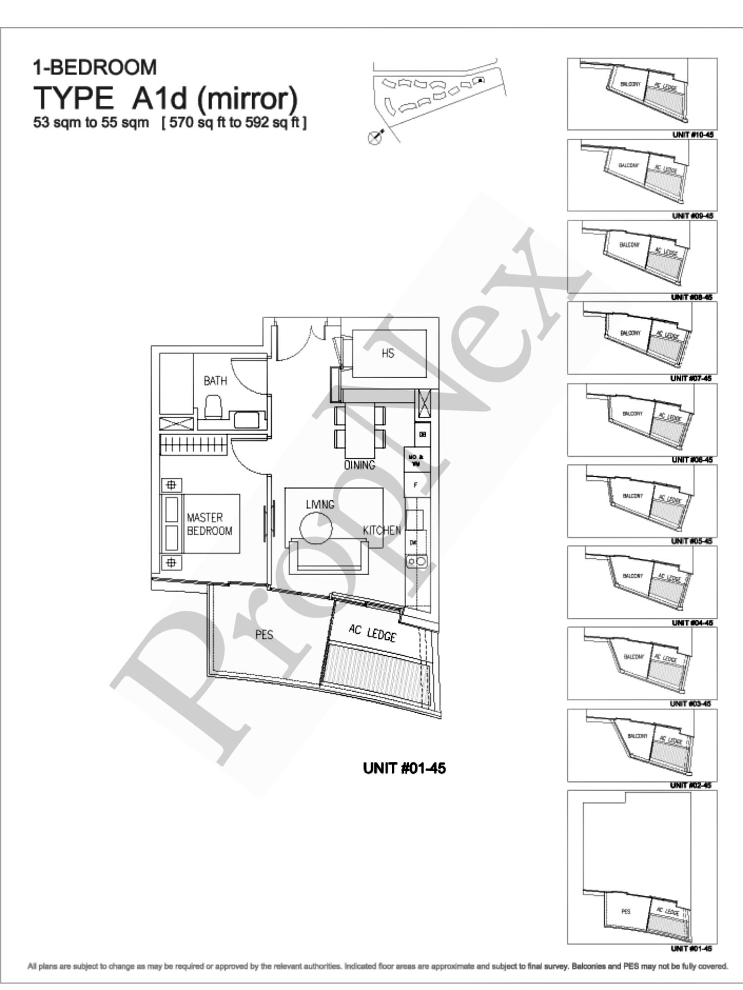 Corals at Keppel Bay – 1-BEDROOM A1d MIRROR - 570sqft