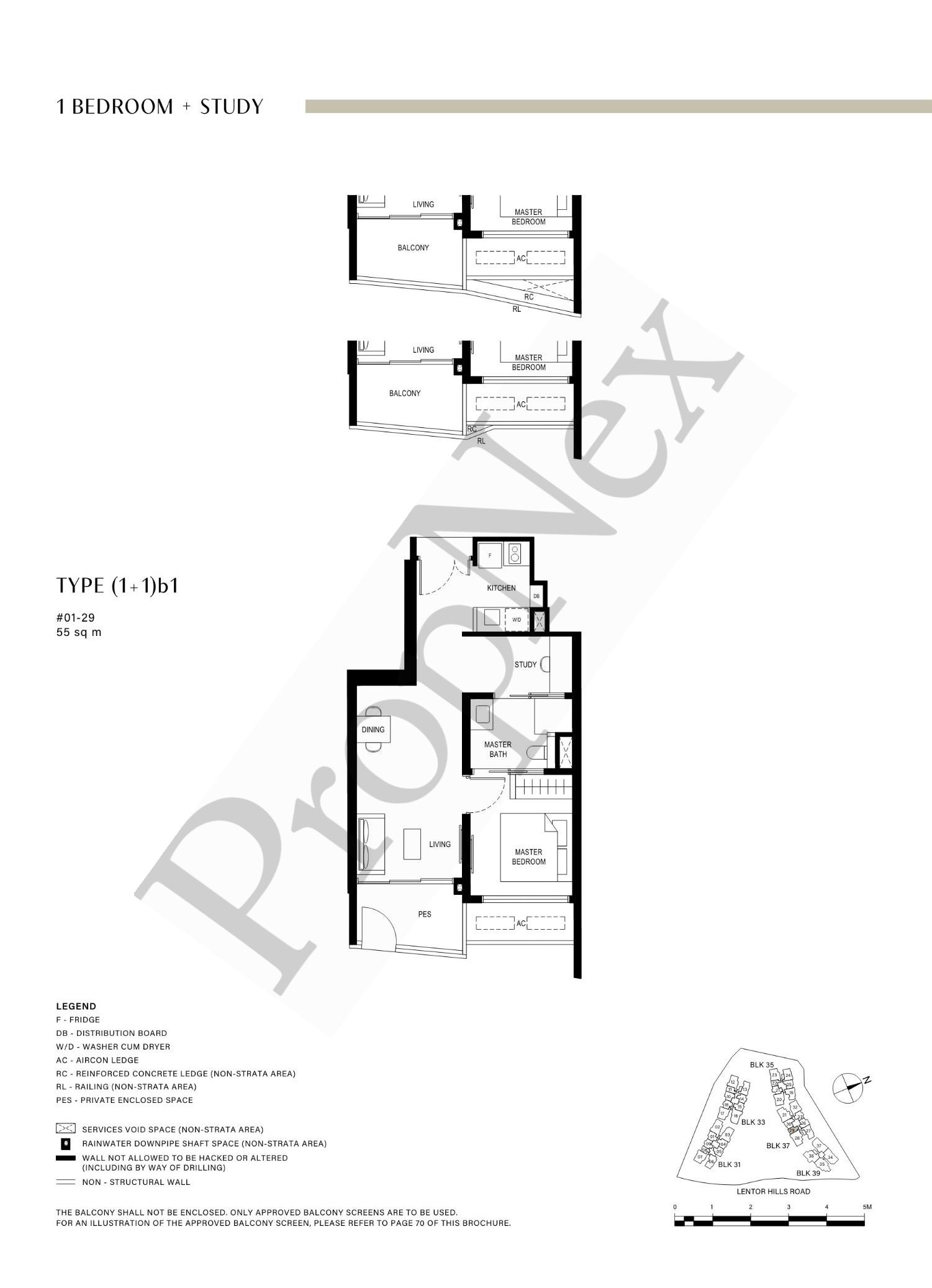 1 Bedroom + Study (1+1)b1 floor plan