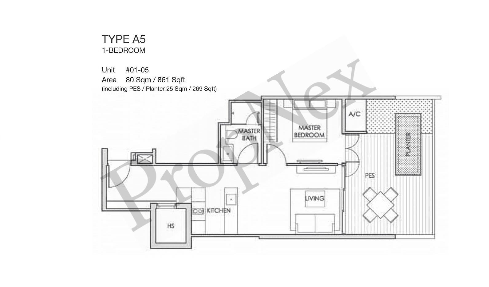 1 Bedroom A5 floor plan