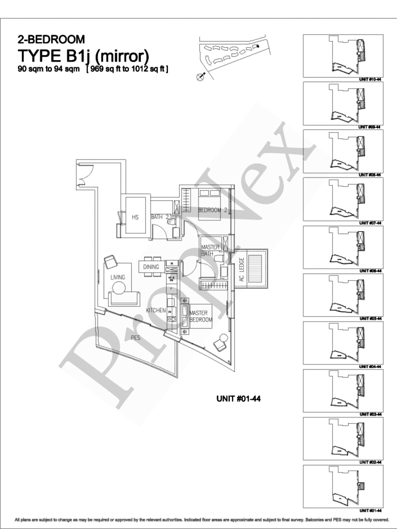 Corals at Keppel Bay – 2-BEDROOM B1j MIRROR - 969sqft