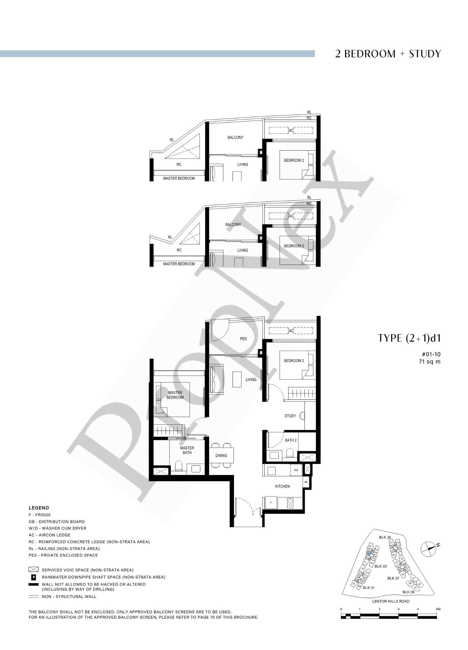 2 Bedroom + Study (2+1)d1 floor plan