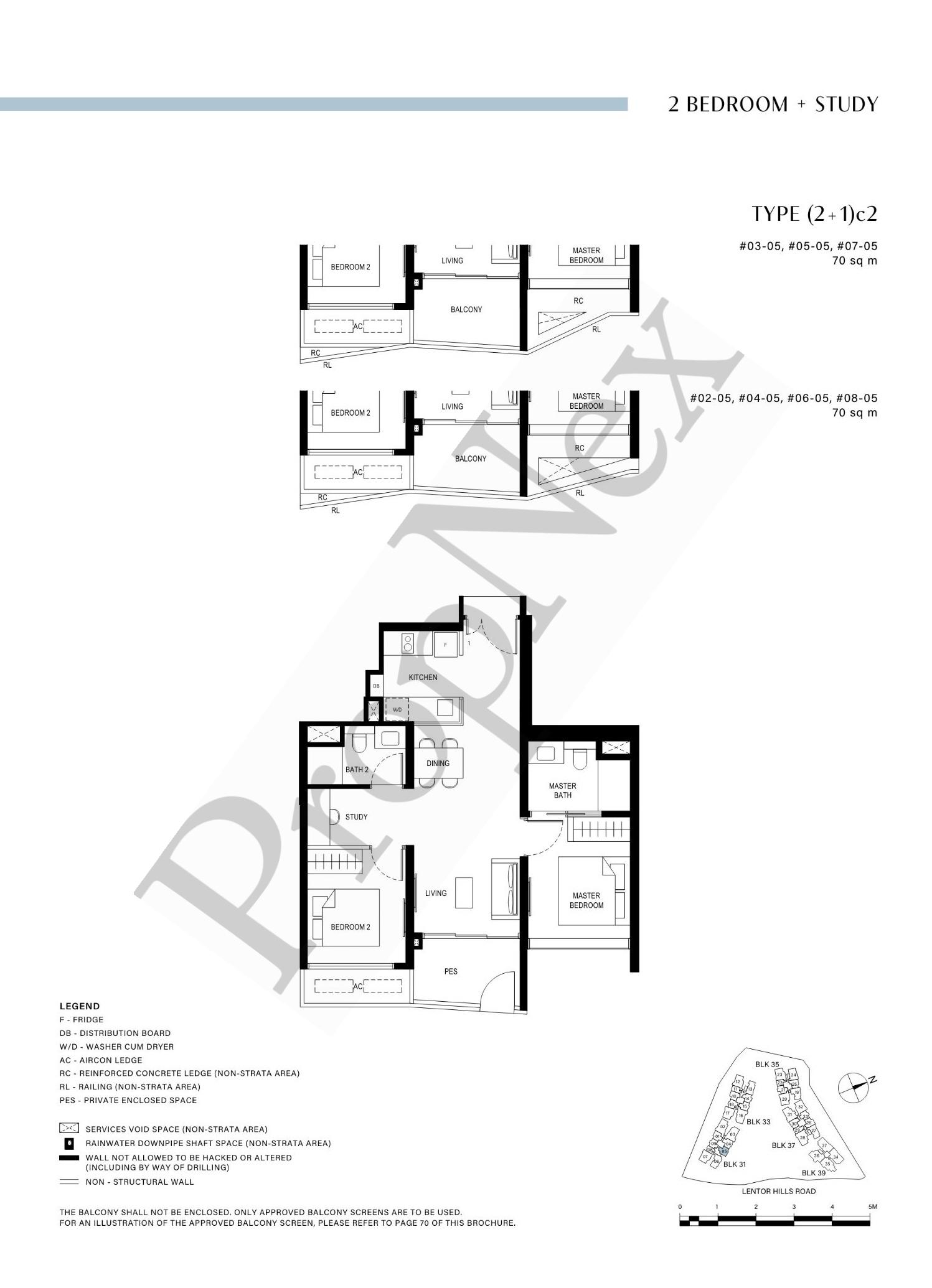 2 Bedroom + Study (2+1)c2 floor plan