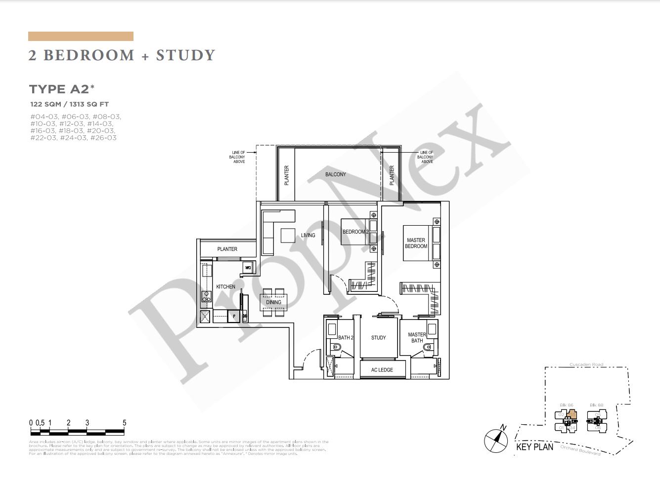 2-BEDROOM + With Study A2* floor plan