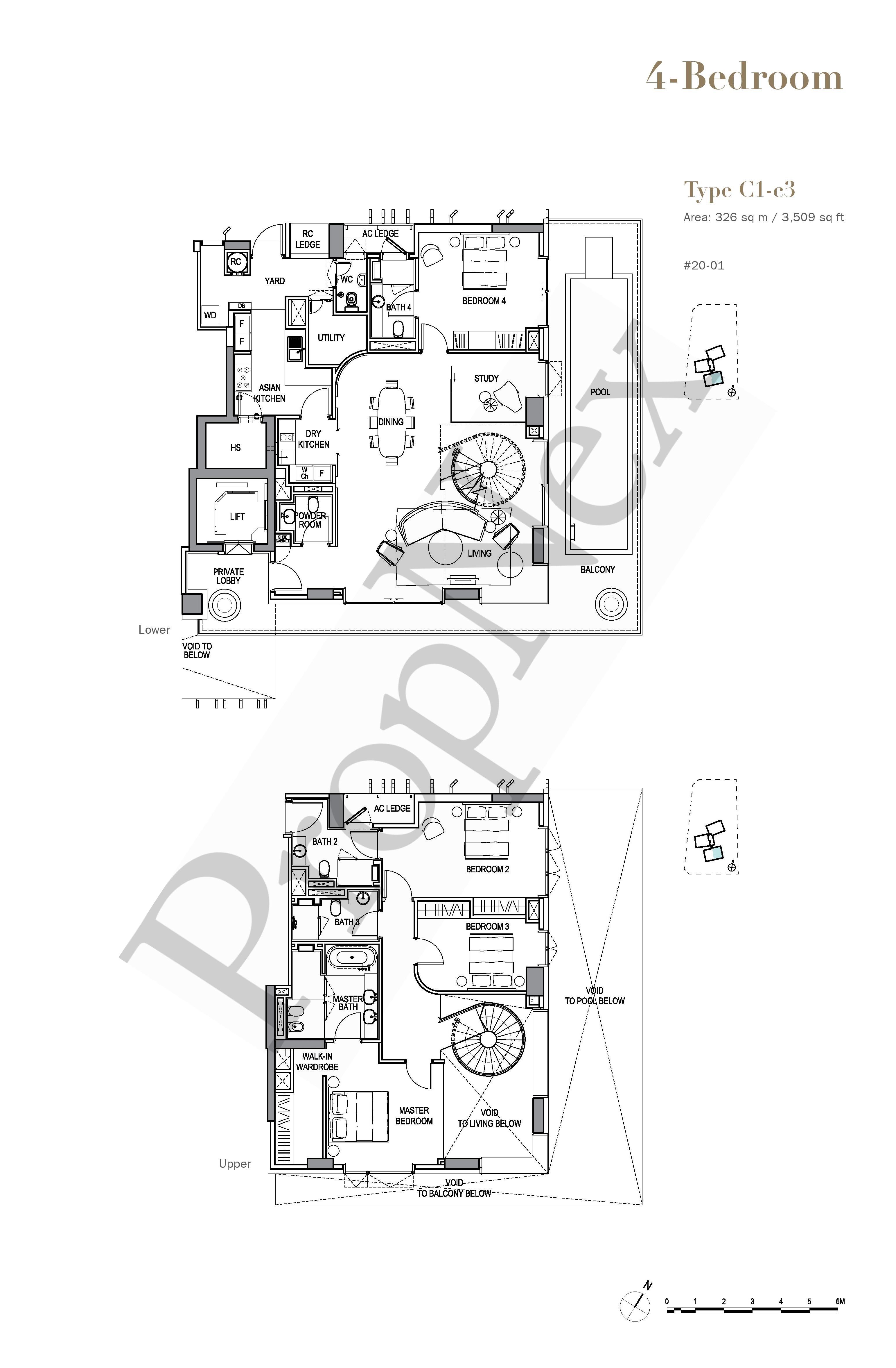 4-BEDROOM + With Study C1-c3 floor plan