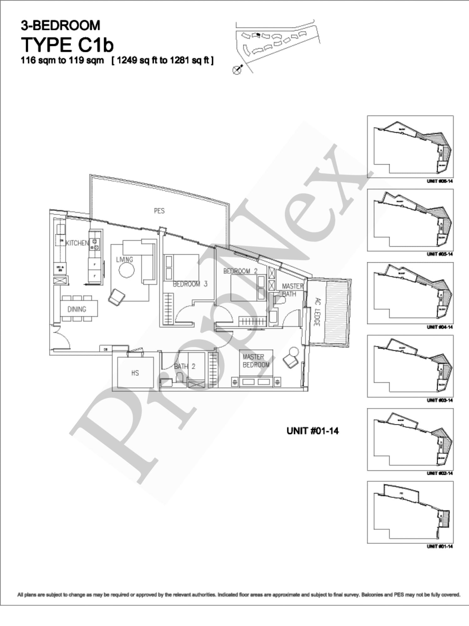 Corals at Keppel Bay – 3-BEDROOM C1b ( #01-14 ) - 1281sqft