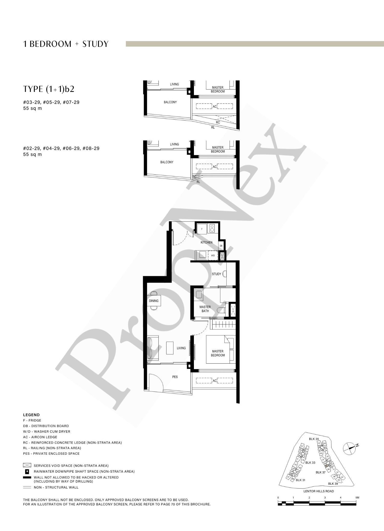 1 Bedroom + Study (1+1)b2 floor plan