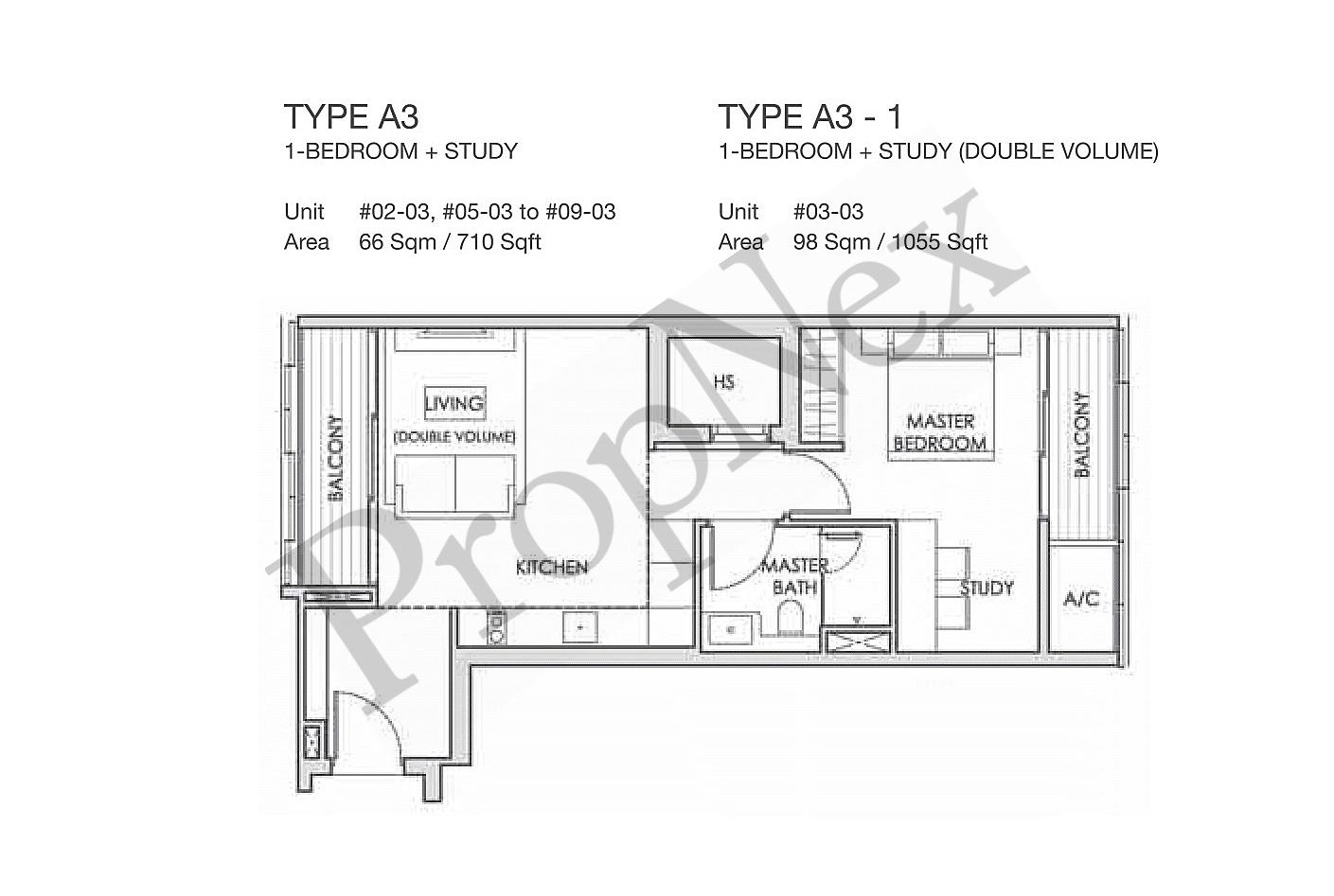1 Bedroom + 1 (Double Volume) A3-1 floor plan