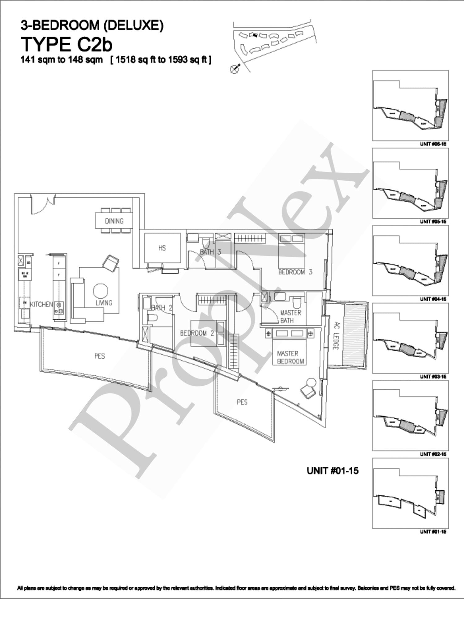 Corals at Keppel Bay – 3-BEDROOM C2b ( #01-15 ) - 1593sqft