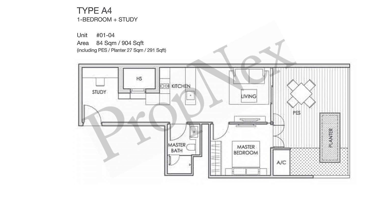1 Bedroom + 1 A4 floor plan