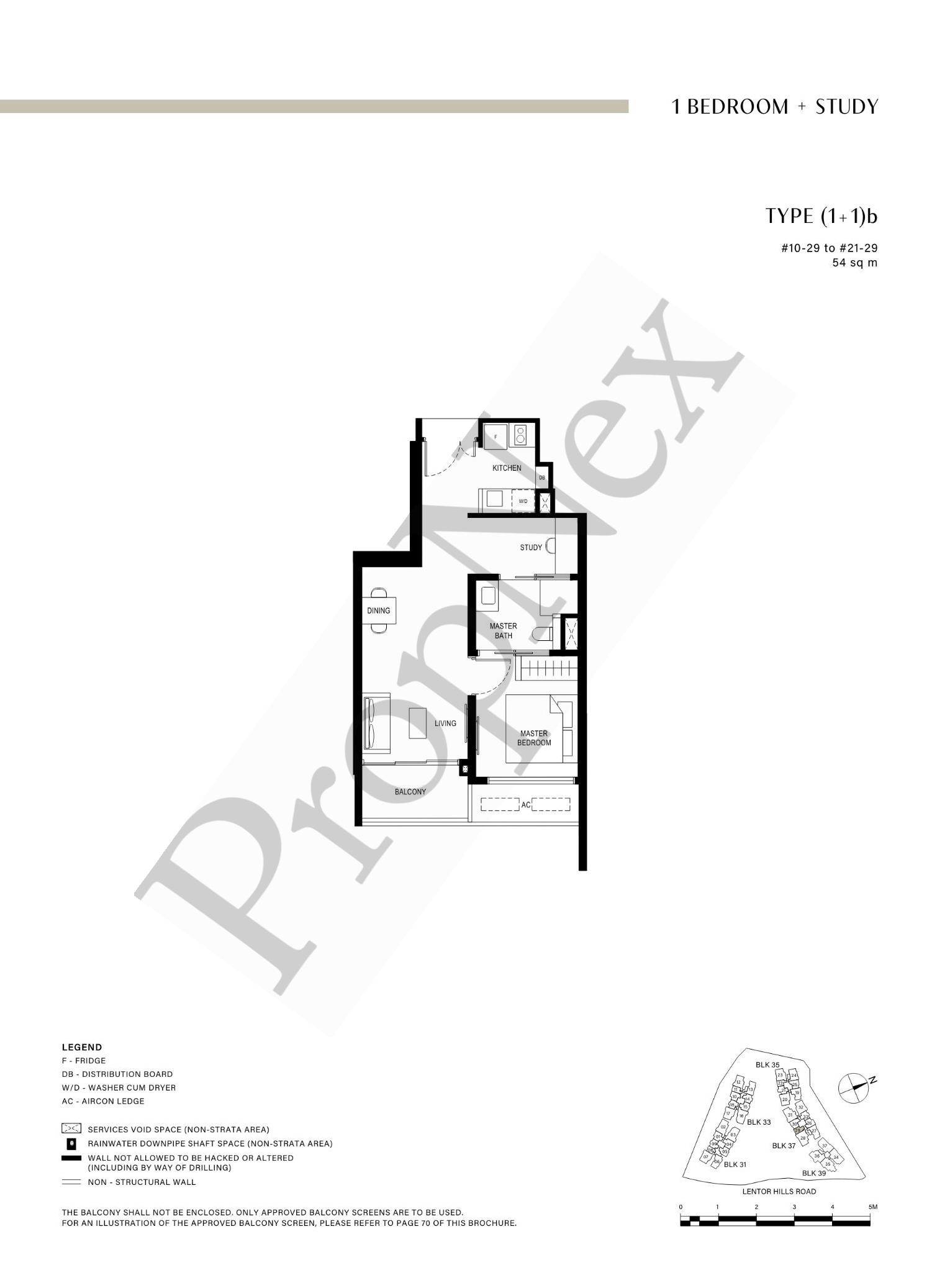 1 Bedroom + Study (1+1)b floor plan